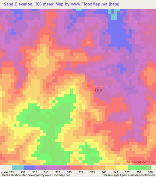 Sena,Ivory Coast Elevation Map