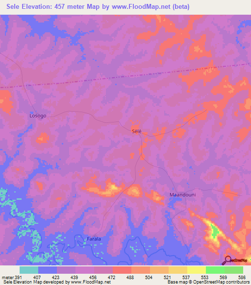 Sele,Ivory Coast Elevation Map