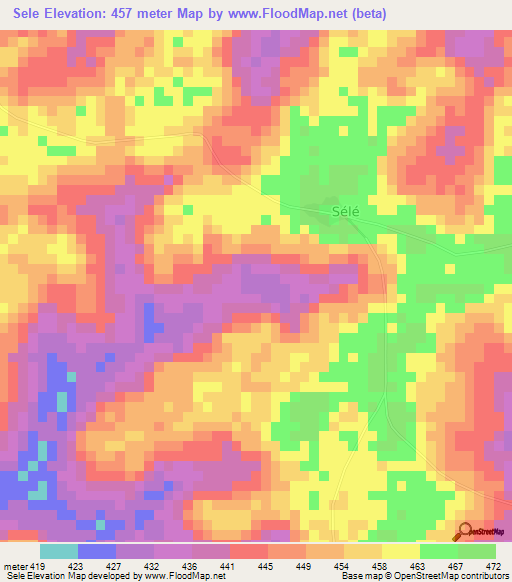 Sele,Ivory Coast Elevation Map