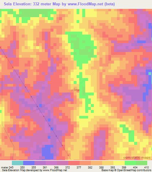 Sela,Ivory Coast Elevation Map
