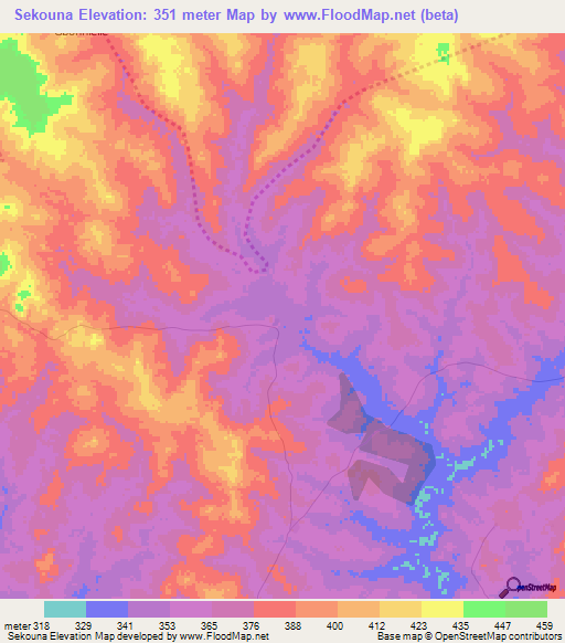 Sekouna,Ivory Coast Elevation Map