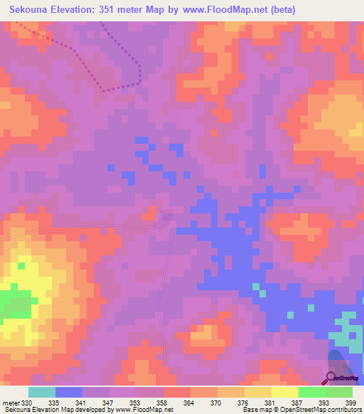 Sekouna,Ivory Coast Elevation Map