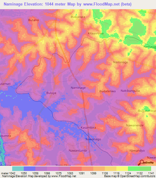 Naminage,Uganda Elevation Map