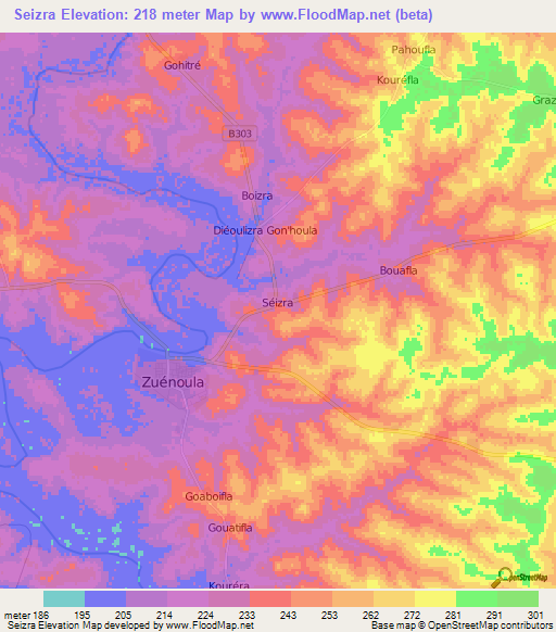 Seizra,Ivory Coast Elevation Map