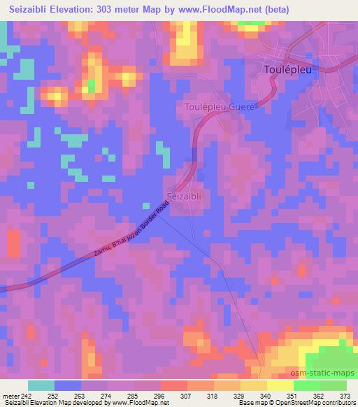 Seizaibli,Ivory Coast Elevation Map