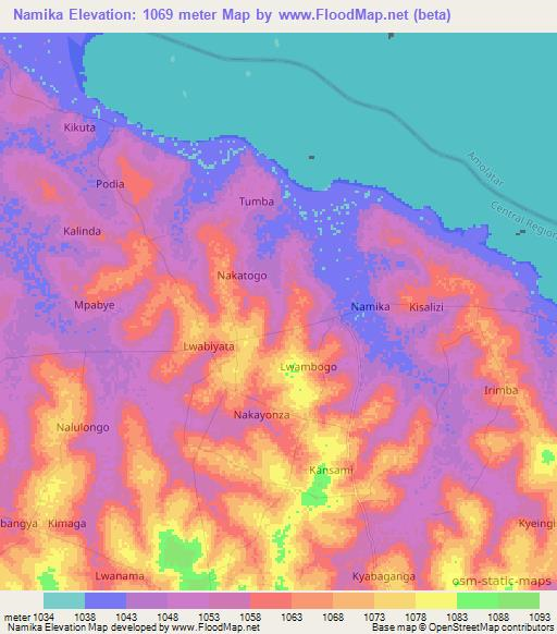 Namika,Uganda Elevation Map