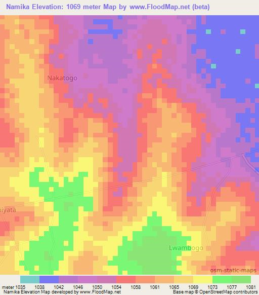 Namika,Uganda Elevation Map