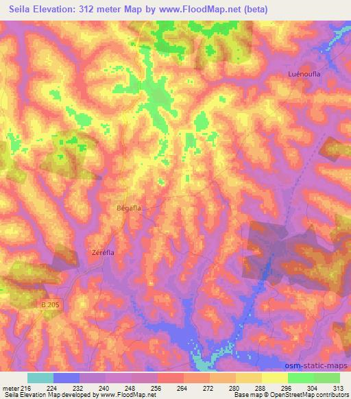 Seila,Ivory Coast Elevation Map