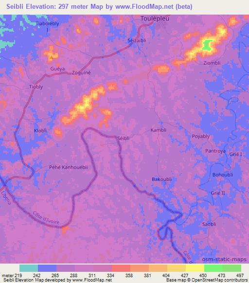 Seibli,Ivory Coast Elevation Map
