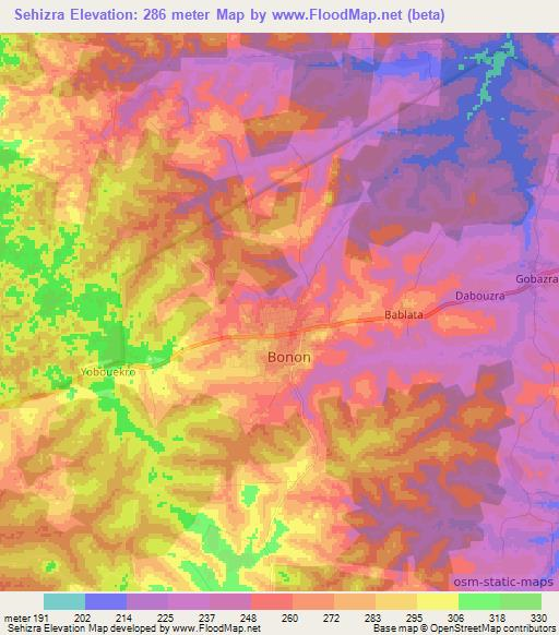 Sehizra,Ivory Coast Elevation Map