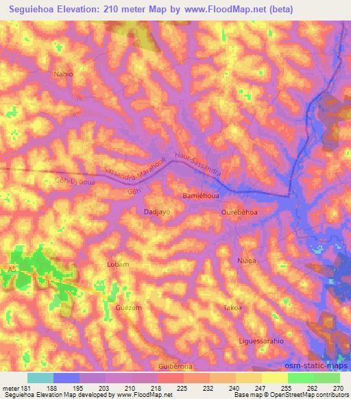 Seguiehoa,Ivory Coast Elevation Map