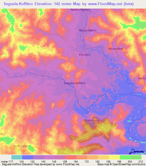 Seguela-Koffikro,Ivory Coast Elevation Map
