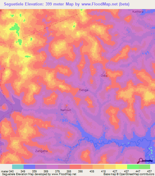 Seguetiele,Ivory Coast Elevation Map