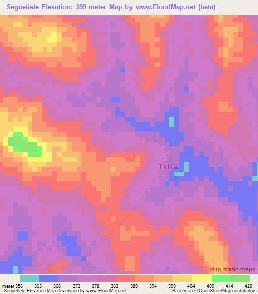 Seguetiele,Ivory Coast Elevation Map