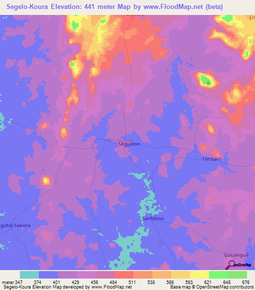 Segelo-Koura,Ivory Coast Elevation Map