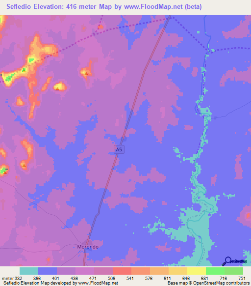 Sefledio,Ivory Coast Elevation Map