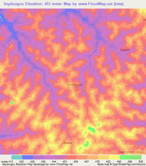 Seydougou,Ivory Coast Elevation Map