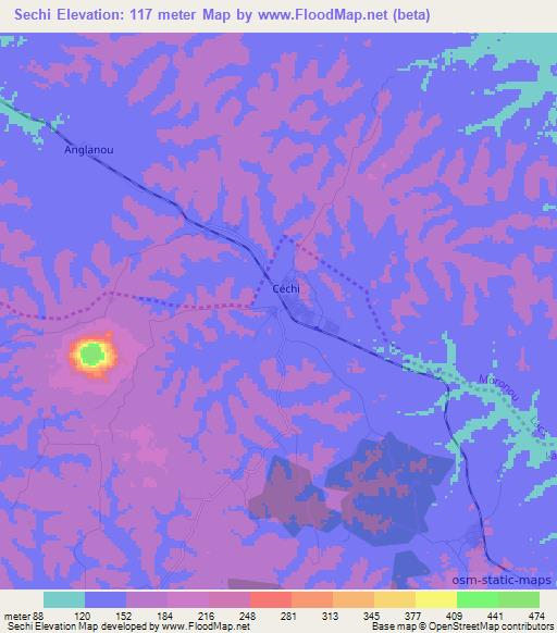 Sechi,Ivory Coast Elevation Map
