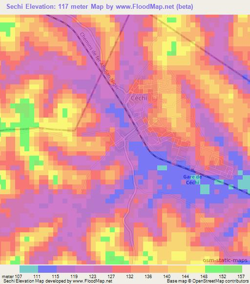 Sechi,Ivory Coast Elevation Map