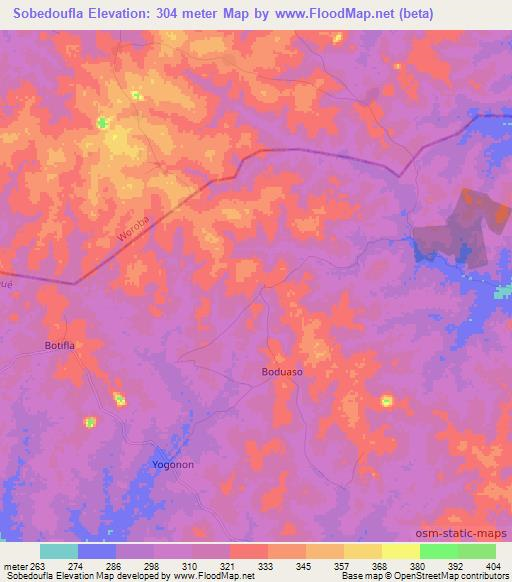 Sobedoufla,Ivory Coast Elevation Map