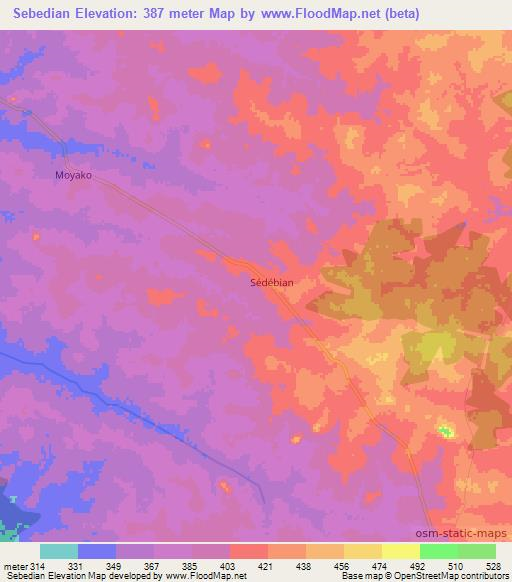 Sebedian,Ivory Coast Elevation Map