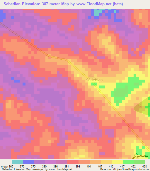 Sebedian,Ivory Coast Elevation Map