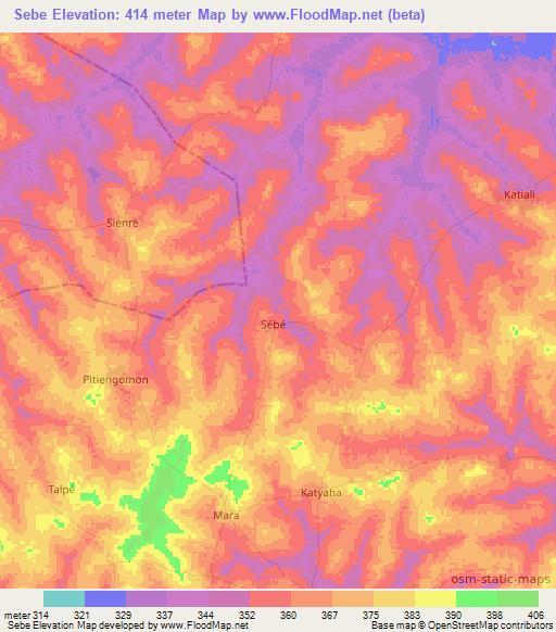 Sebe,Ivory Coast Elevation Map