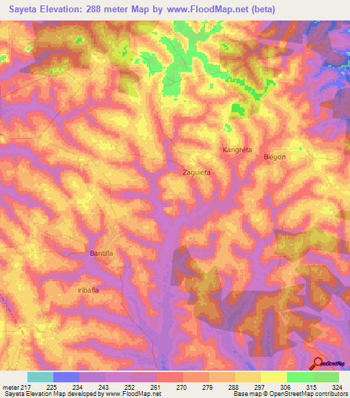 Sayeta,Ivory Coast Elevation Map