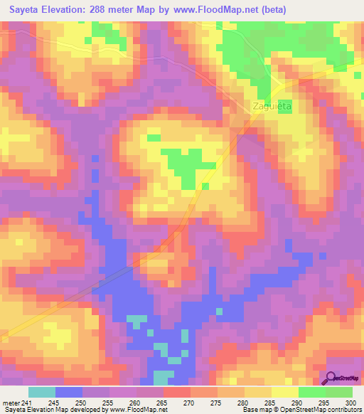 Sayeta,Ivory Coast Elevation Map