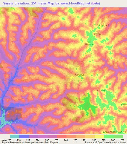 Sayeta,Ivory Coast Elevation Map
