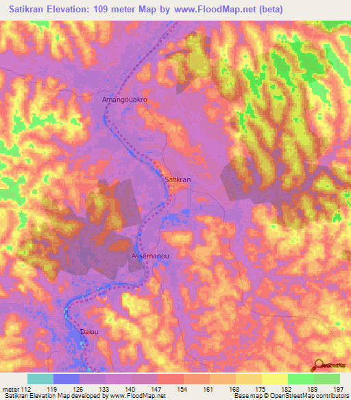 Satikran,Ivory Coast Elevation Map