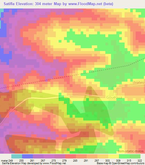 Satifla,Ivory Coast Elevation Map