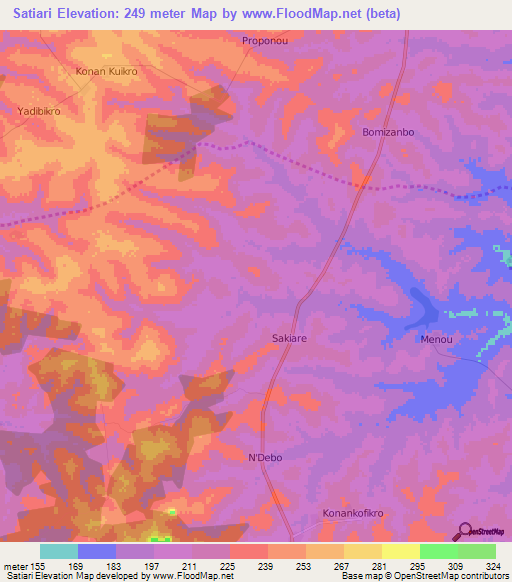 Satiari,Ivory Coast Elevation Map