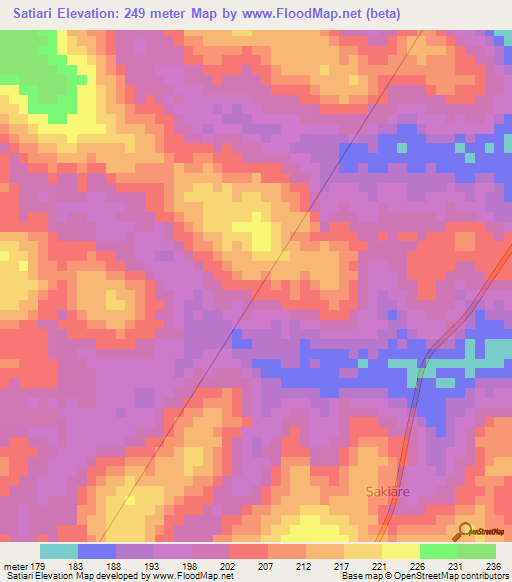 Satiari,Ivory Coast Elevation Map