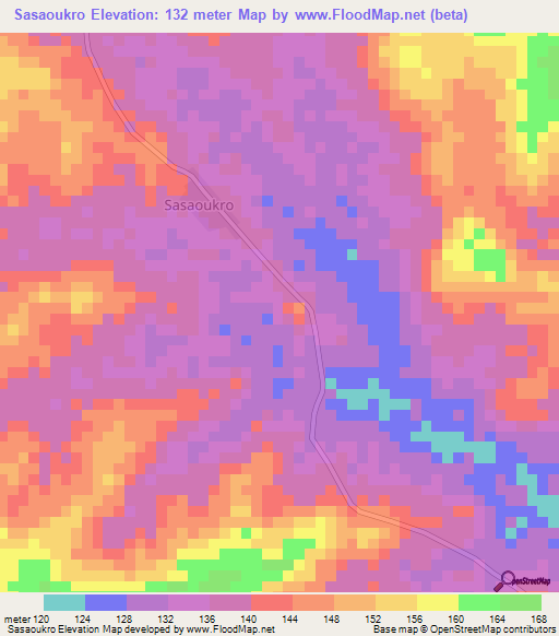 Sasaoukro,Ivory Coast Elevation Map