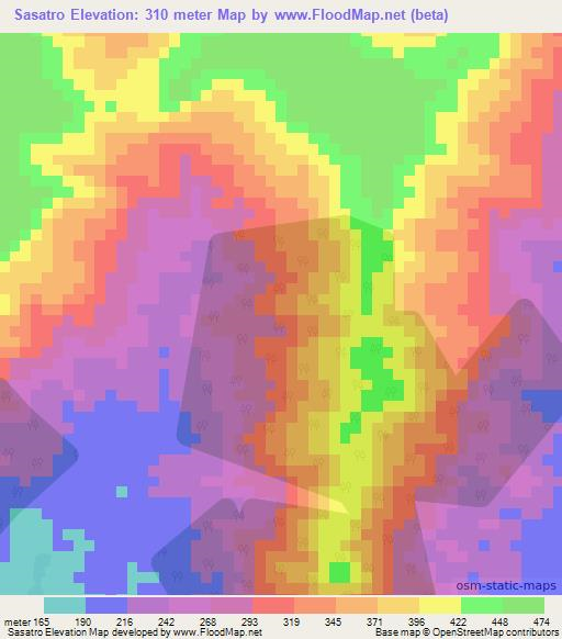 Sasatro,Ivory Coast Elevation Map