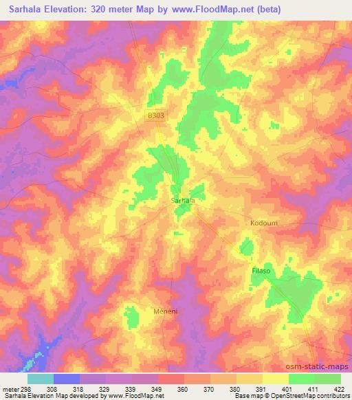 Sarhala,Ivory Coast Elevation Map