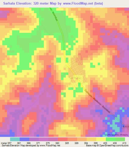 Sarhala,Ivory Coast Elevation Map
