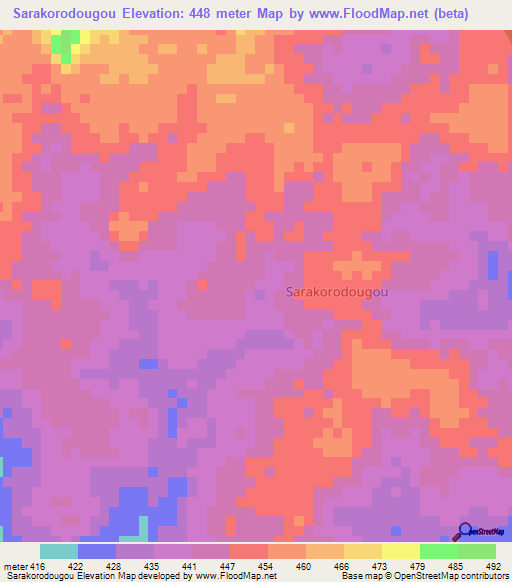 Sarakorodougou,Ivory Coast Elevation Map