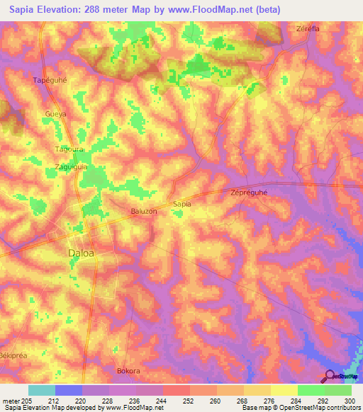 Sapia,Ivory Coast Elevation Map