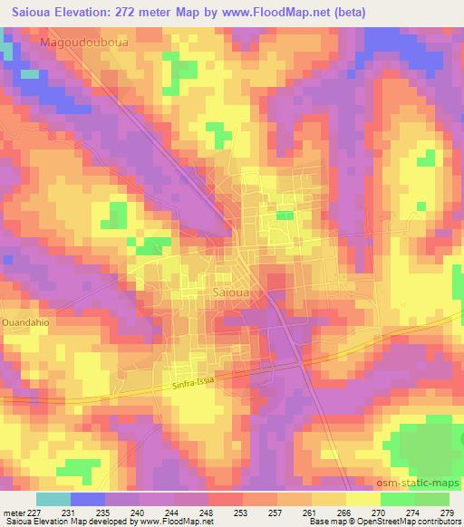 Saioua,Ivory Coast Elevation Map