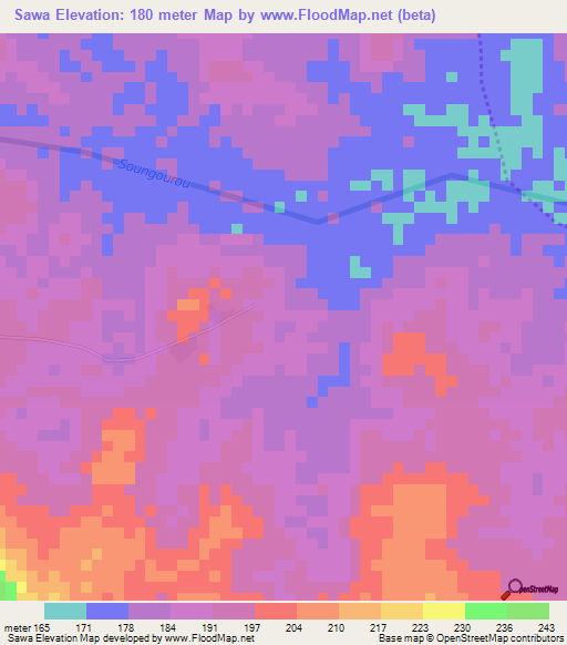 Sawa,Ivory Coast Elevation Map