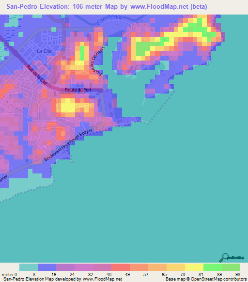 San-Pedro,Ivory Coast Elevation Map
