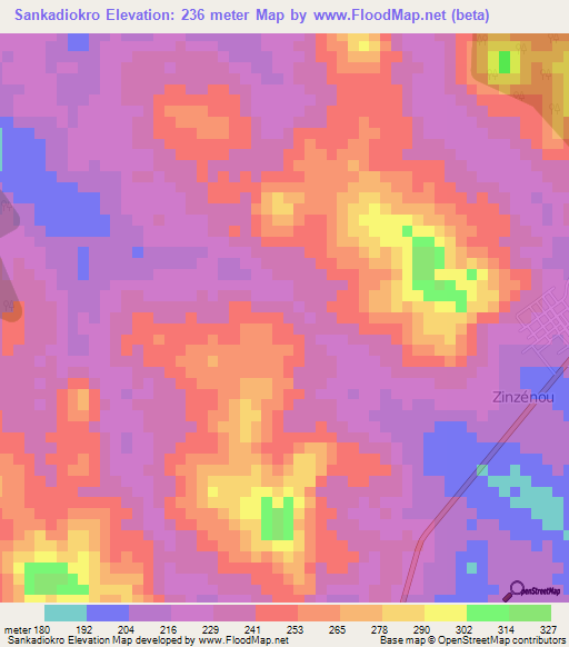 Sankadiokro,Ivory Coast Elevation Map