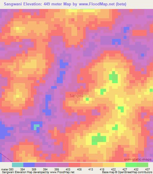 Sangwani,Ivory Coast Elevation Map