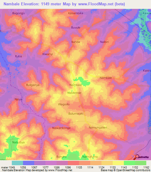 Nambale,Uganda Elevation Map