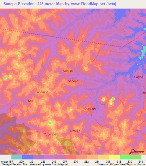 Sanepa,Ivory Coast Elevation Map