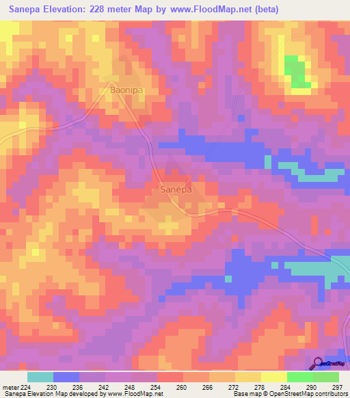 Sanepa,Ivory Coast Elevation Map