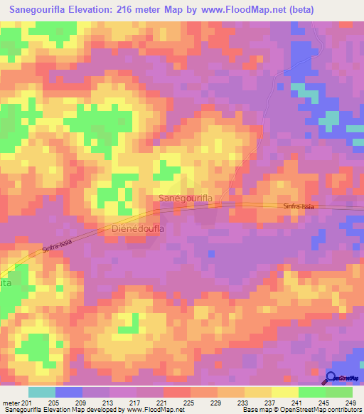 Sanegourifla,Ivory Coast Elevation Map