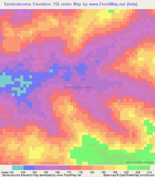 Sandoukouma,Ivory Coast Elevation Map